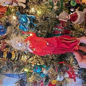Fancy lady in red blown glass ornament